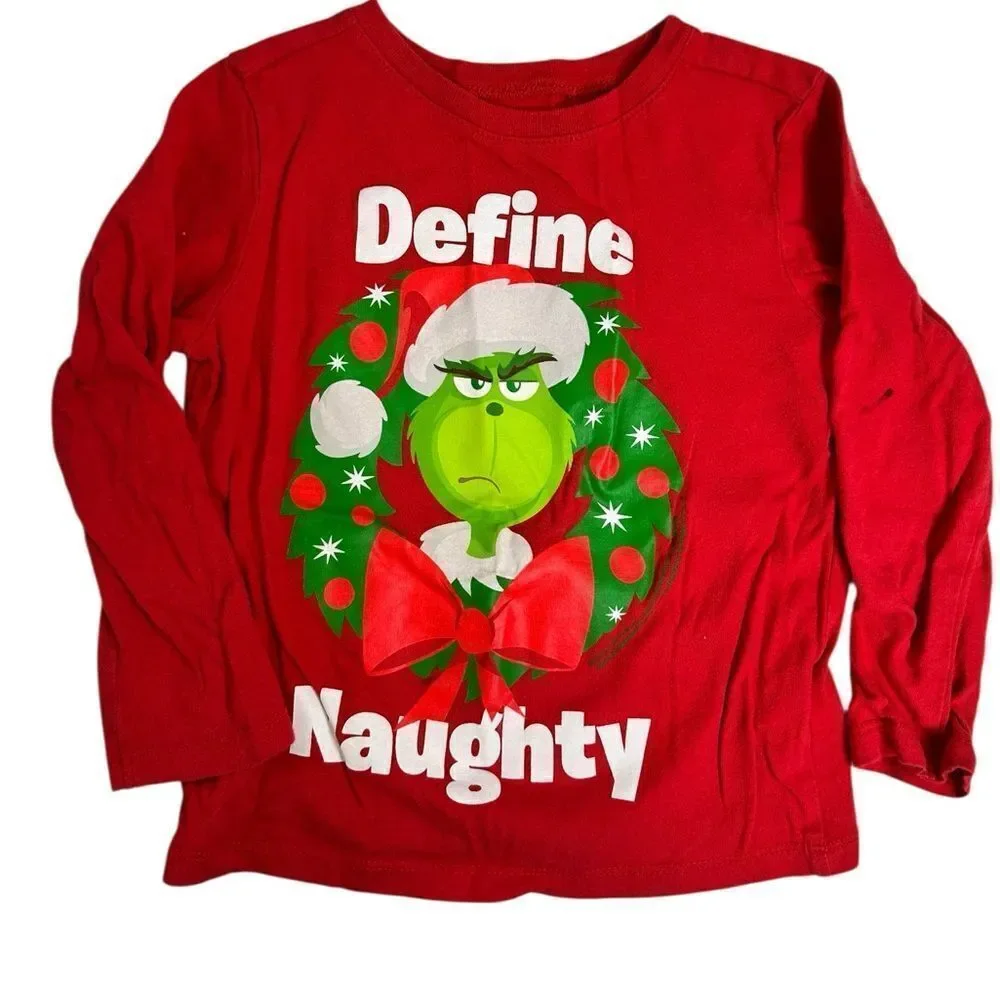 EUC Old Navy Toddler Boys Red Grinch Graphic Long Sleeve Tee Shirt - Size 3T